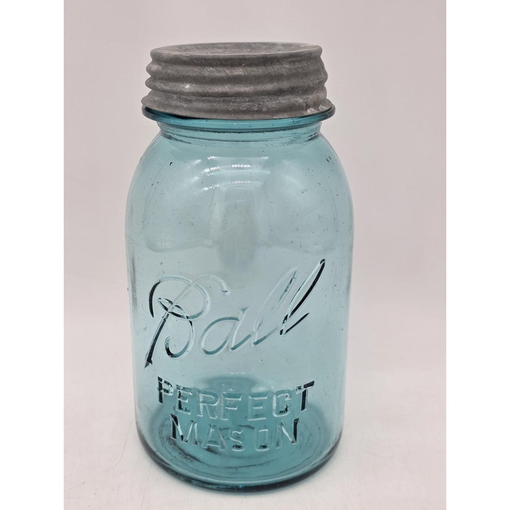 Vintage #13 Blue Ball Perfect Mason Quart Jar "Lucky 13" With Zinc Lid 1923-1933